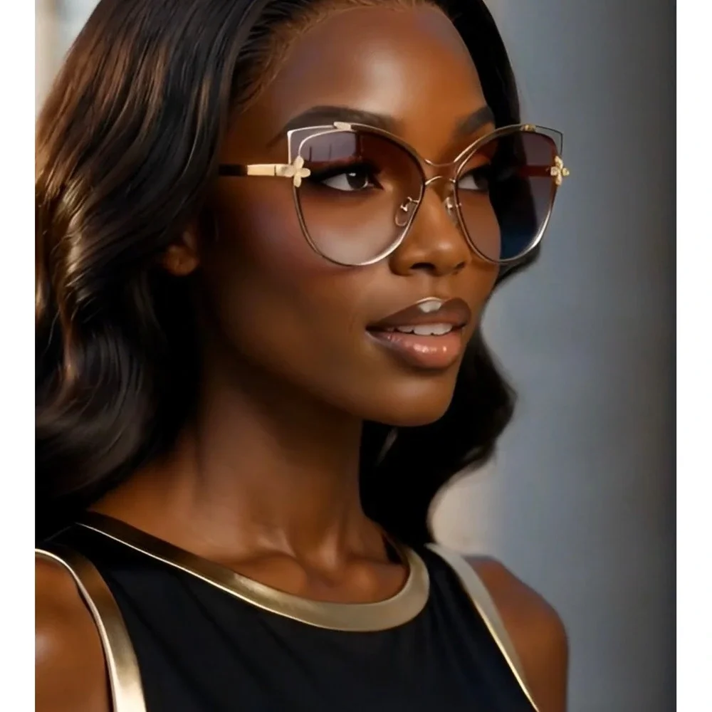 Rimless Butterfly Sunglasses Bee‎ Accents Purple Pink Fashion Shades Oversized
